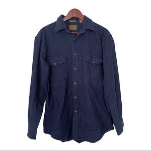 St Johns Bay Dark Blue Vintage Chamois Cloth Heavy Button Up Shirt Mens Medium